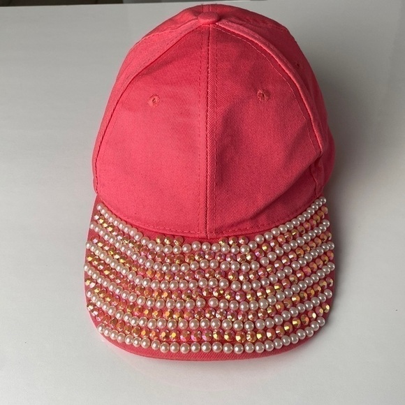 RHINESTONE & Pearl Visor Sparkly Baseball Cap Bling Glitter Adjustable Snap Back - Picture 1 of 8